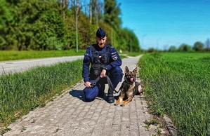 policjant z psem służbowym