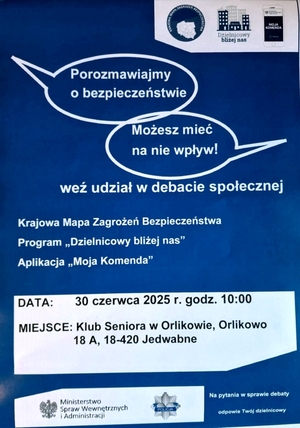30 czerwca 2025 roku o godzinie 10 debata społeczna w Klubie Seniora w Orlikowie gm. Jedwabne