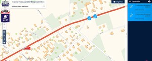 Zrzut ekranu z Krajowej Mapy Zagrożeń Bezpieczeństwa - przekroczenie prędkości w Rydzewie gmina Miiastkowo