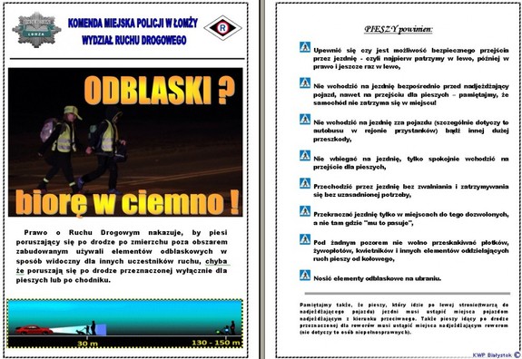 Odblaski? Biorę w ciemno! – łomżyńscy policjanci promują noszenie elementów odblaskowych